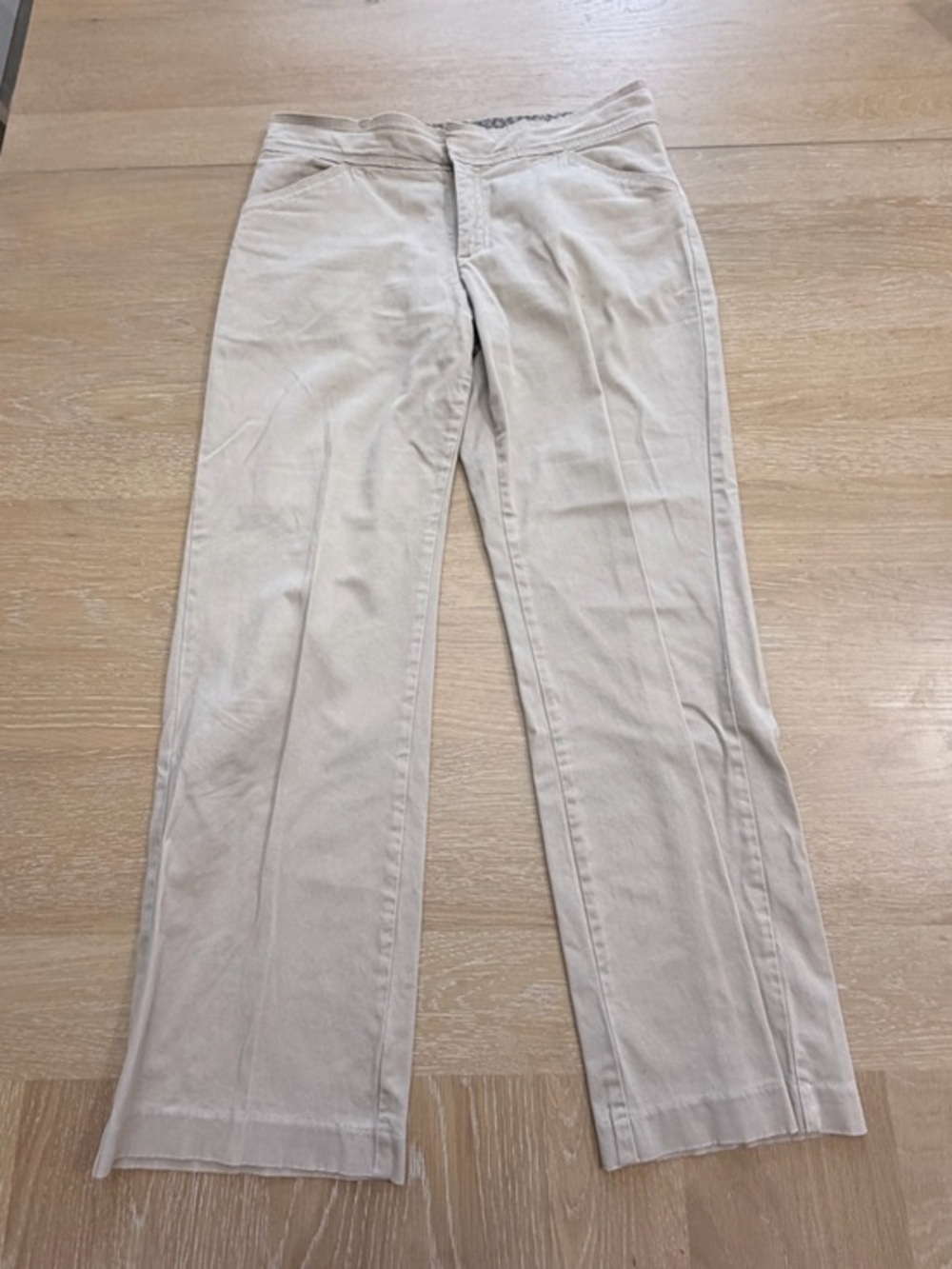 Lee Straight Leg Pants in Beige with Black Floral Waistband